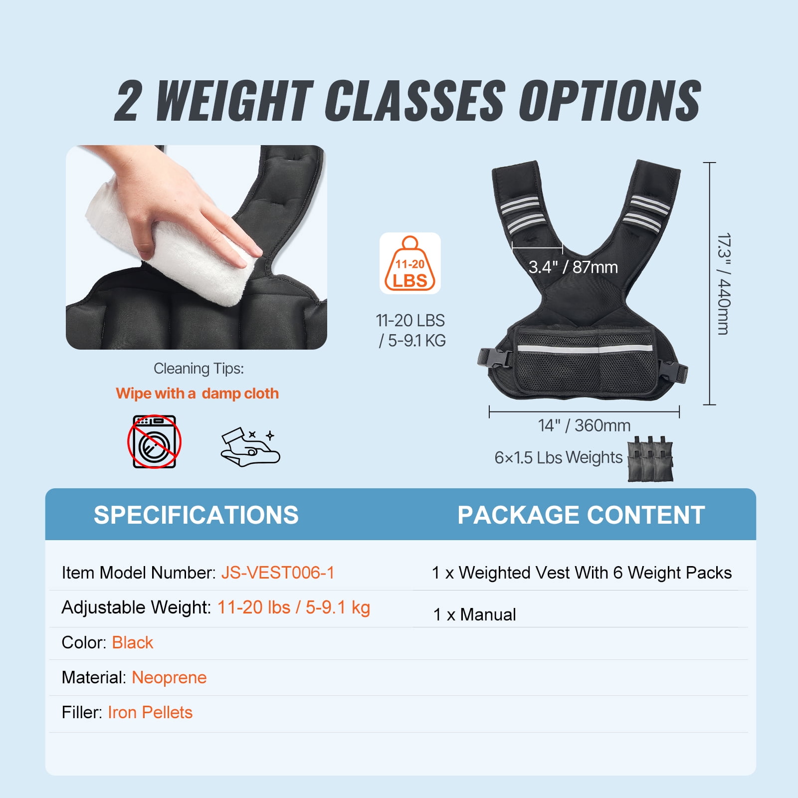 KFFKFF Weight Vest, Adjustable 11-20lb, Includes 6 Ironsand Weights, with Visibility Stripe, Ideal for Men & Women, Perfect for Fitness, Strength Training, and Running