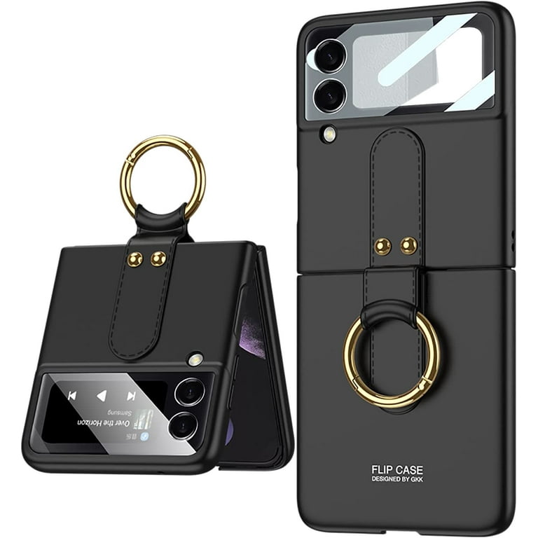 Haobuy Case for Samsung Galaxy Z Flip 3 5G Cover with Ring Kickstand  Holder,Camera Lens Protector Shockproof Protective Phone Case for Samsung Z  Flip 3 5G 2021(Black) 