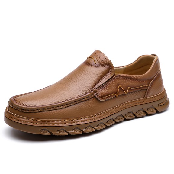 Men's Breathable Leather Slip-On Loafers, Perforated Casual Shoes with Cushioned Non-Slip Sole for Summer, Walking, and Everyday Wear