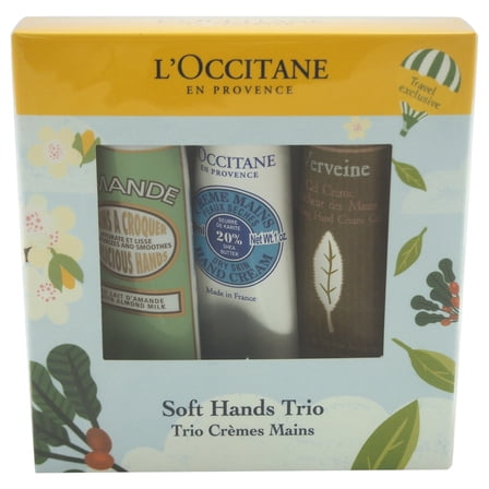L'Occitane Soft Hands Trio for Women - 3 Pc Kit 1oz Almond Delicious Hands, 1oz Shea Butter Hand Cream, 1oz Verveine Cooling Hand Cream Gel