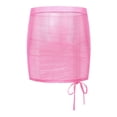 thumbnail image 4 of Kaerm Womens Shiny See Through Sheer Mini Skirt Drawstring Package Hip Design for Date Night And Club Wear Pink M, 4 of 5