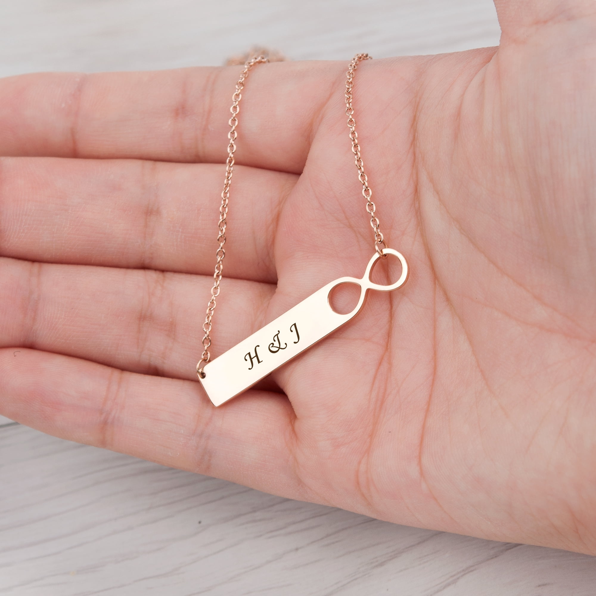 Anavia Personalized Infinity Birthday Day Name Necklace Rose Gold Custom Women's Couple Infinity Name Necklace Bar Gift for Her Mom Custom Made Engravable Free Gift Box Ships Next Day