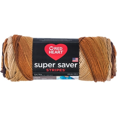 Fancy Double Heart - Red Heart Super Saver Latte Stripe Yarn, 236 Yd.