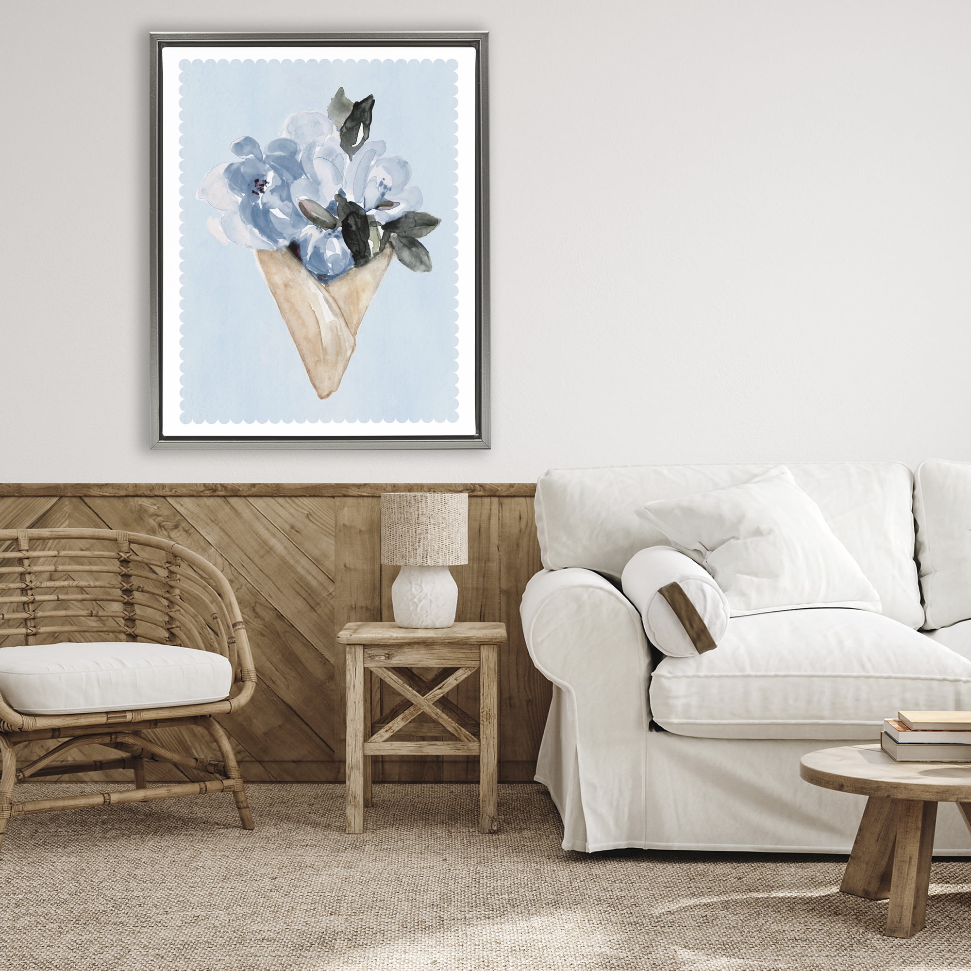 Stupell Industries Blue Flower Gift Bouquet Gray Framed Floater Canvas Wall Art, design by Elizabeth Medley