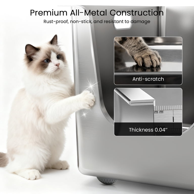 Ptlom Large Stainless Steel Cat Litter Box, 11.8 Inch High photo 2