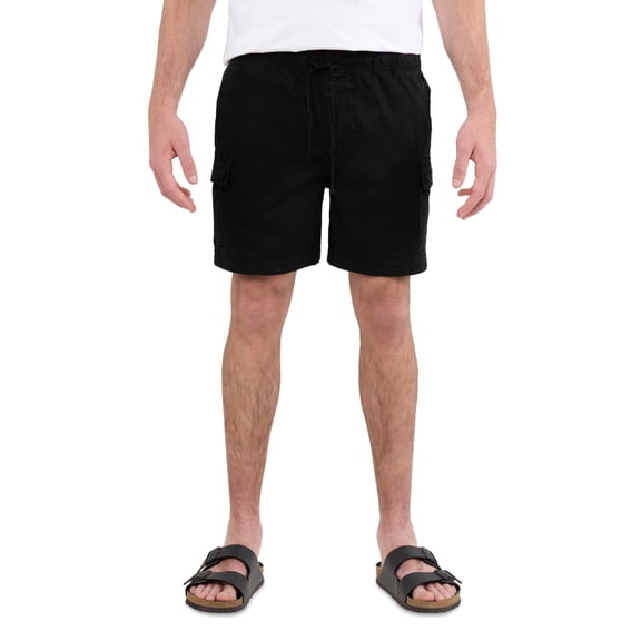 Men's 6" Elastic Waist Twill Cargo Shorts, Black, M