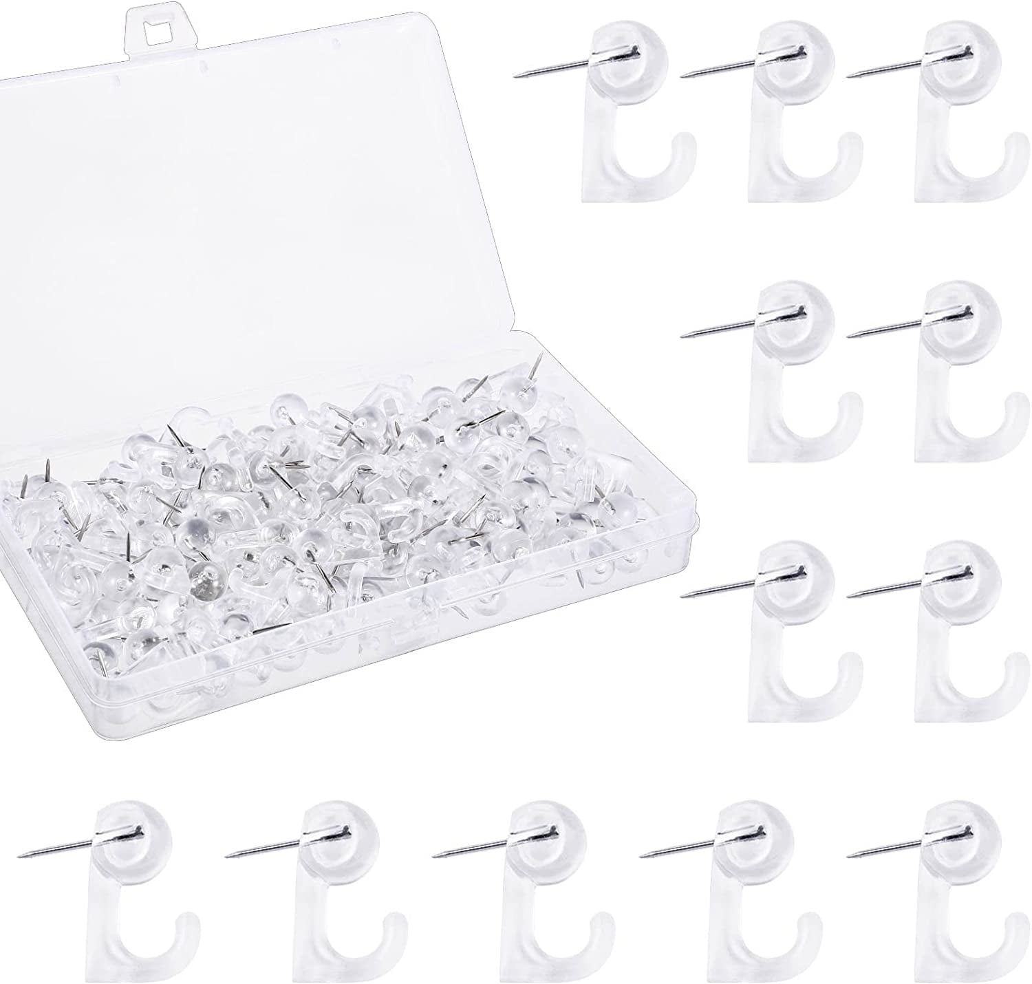 120Pcs Push Pin Hooks, Clear Thumb Tacks Plastic Heads Pin TacksWall