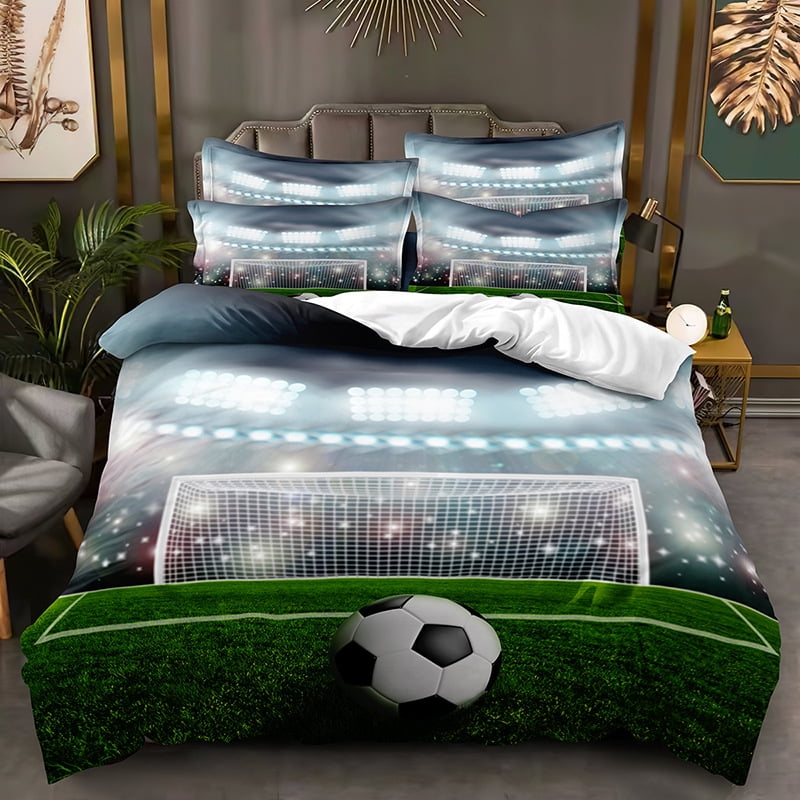 3Piece Queen Size Comforter Bedding Set Football Sports Pattern for