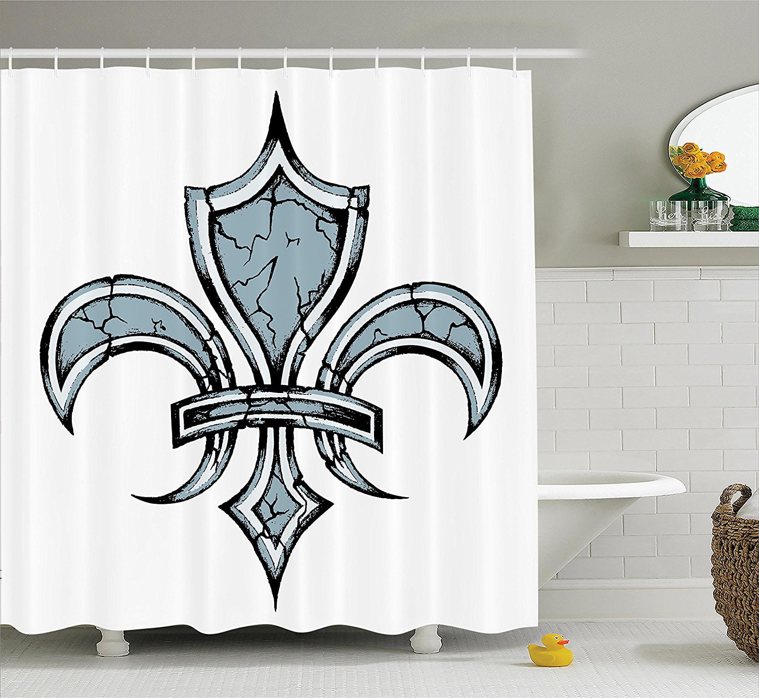 Fleur De Lis Decor Shower Curtain Set By , Grungy Lily