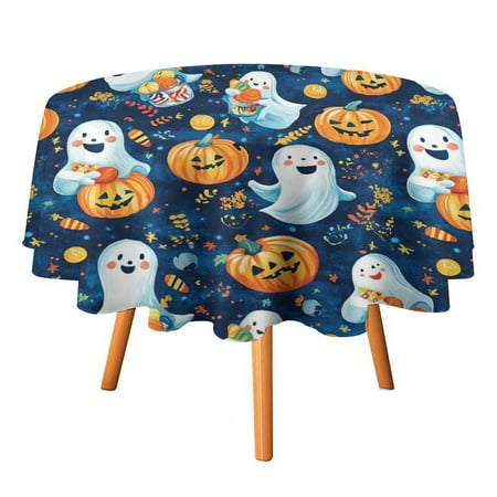 

JINGDS Playful Ghosts Candy-filled Pumpkins-971 Round Table Cloth Halloween Tablecloth Thanksgiving Day Table Cloth Round Cover Circle Tablecloth for Halloween Thanksgiving Fall Party