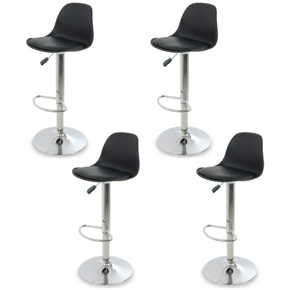 Sillas para Bar y Barra de Cocina con Respaldo y Reposapies de Altura Ajustable Banco Taburete Giratorio con Asiento Acolchado de Diseño Moderno Set 4 Piezas Negro