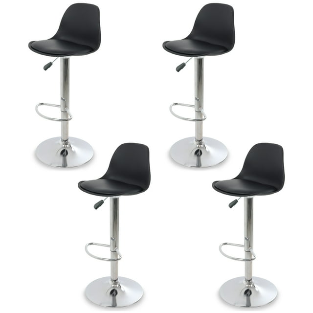 Sillas para Bar y Barra de Cocina con Respaldo y Reposapies de Altura Ajustable Banco Taburete Giratorio con Asiento Acolchado de Diseño Moderno Set 4 Piezas Negro