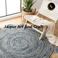 thumbnail image 4 of Jaipur Art And Craft Round Natural Jute Handmade Braided Beige with Green Border Area Rug for Home (10x10 Sq Ft), 4 of 5