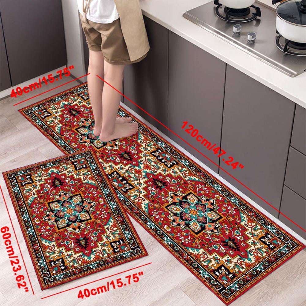 Kitchen Mat Set 2 PCS Non-Slip Runner Rugs Doormat Indian Mandala