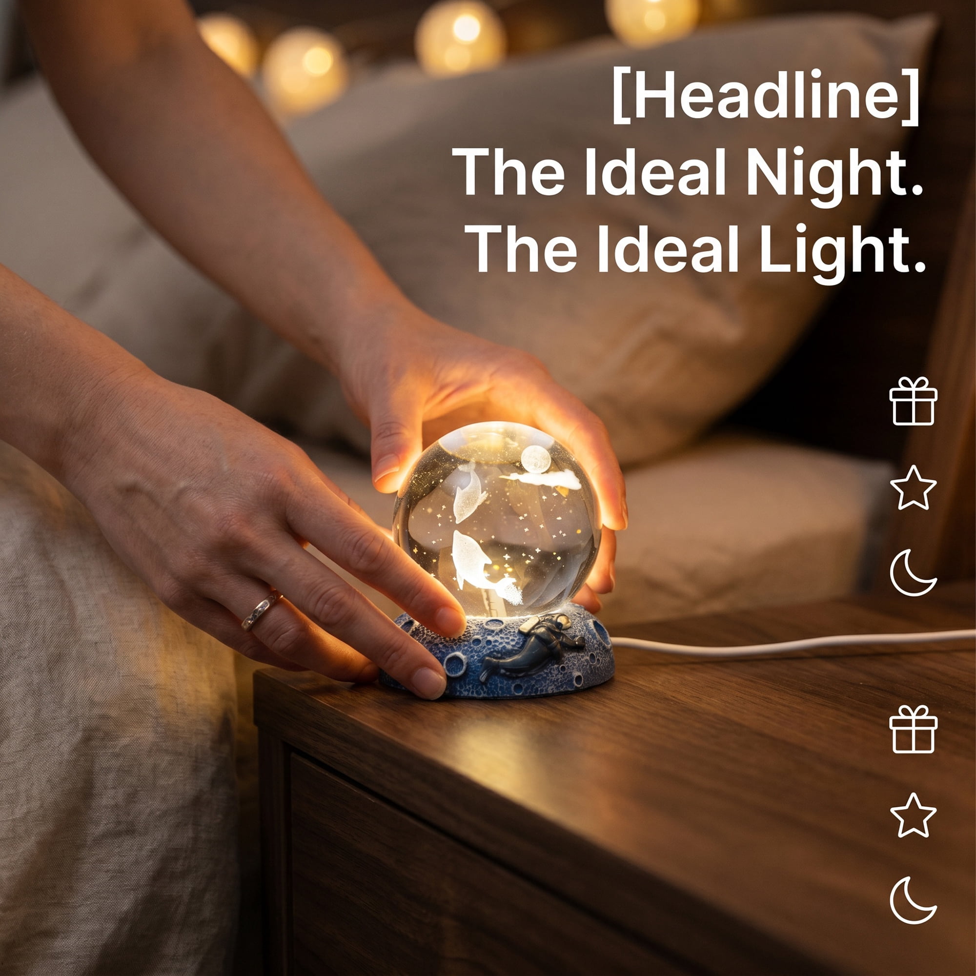 Unique Bargains Glowing Crystal Ball 3D Glass Ornament with LED Light Base Beige Style C