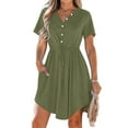 thumbnail image 3 of NXMZXB Womens Spring Summer Dresses 2025 Casual Solid Color Tunic Dress Short Sleeve Button V Neck Flowy Swing Mini Shift Dress with Pockets Army Green S, 3 of 10