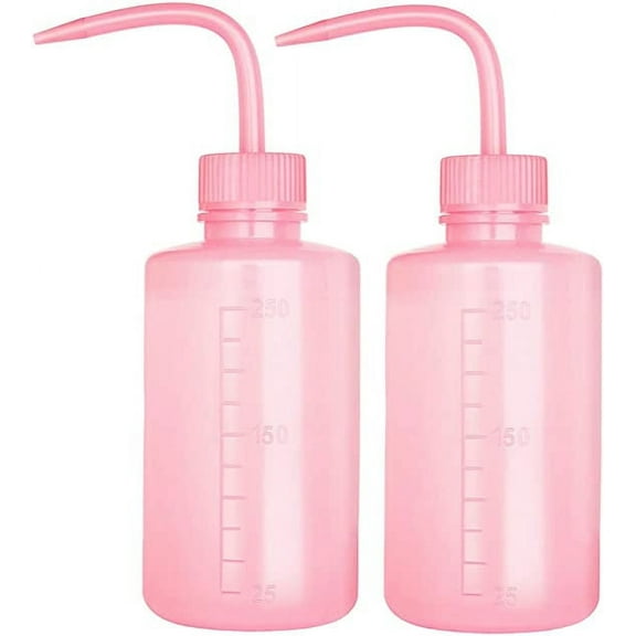 Nvzi 250ml Plastic Safety Wash Bottle, Pink Lab Squeeze Bottle with Narrow Mouth and Scale Labels, Squirt Bottle For Plant Flower Succulent Watering - 2 Packs
