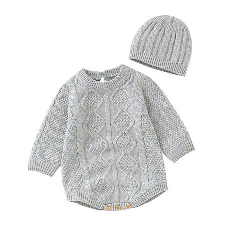 

EUMODR Sweater With Hood Teal Toddler Sweater Baby Knit Romper Cotton Long Sleeve Boy Girl Sweater Clothes Baby Bodysuit With Cute Hat Set