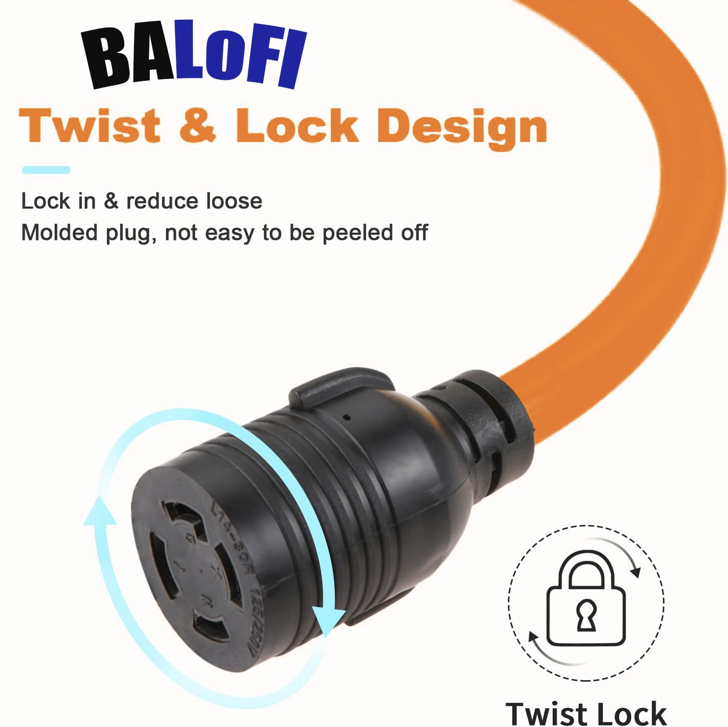 BALoFI 1.5FT  TT-30P to L14-30R Generator Transfer Switch Adapter Cord, 30 Amp 3-Prong to 4-Prong, for RV Generators & Inlet Boxes, STW 10 AWG