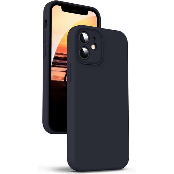 Liquid Silicone Case for iPhone 12, [Camera Protection] [Anti Fingerprint] [Wireless Charging] 4 Layer Phone Case Protective Cover, Built-in Microfiber Case Cover, 6.1", Black
