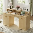 thumbnail image 3 of Feishominoo 59" Executive Computer Desk with File Cabinets and Storage Drawers, Modern Home Office Writing Desk with Power Outlets and Monitor Stand, Oak, 3 of 10