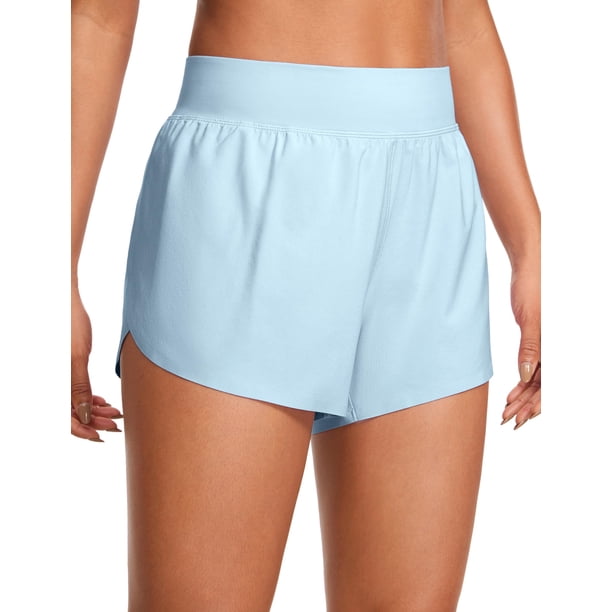 Shorts CRZ YOGA de Lino Azul para Correr con Cintura Alta XL