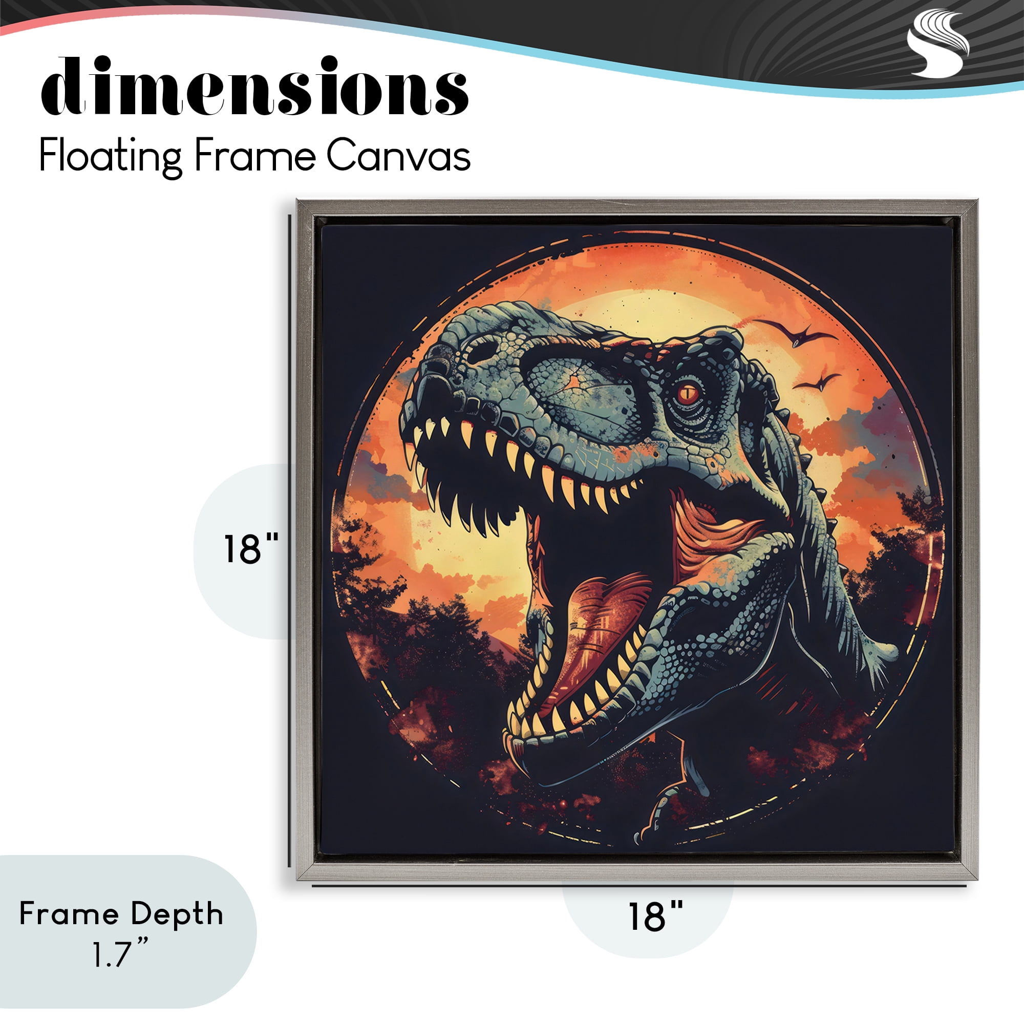 Stupell Industries Ancient Dino Roaring at Sunset Gray Framed Floater Canvas Wall Art, design by Creative Studio