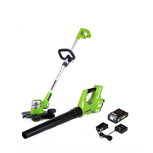 Greenworks 24V String Trimmer et 100 MPH - 330 CFM Jet Blower Combo, Batterie 2.0Ah et Chargeur Inclus