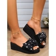 thumbnail image 4 of Women‘s Polka Dot Bowtie Design Thick Heel Slipper For Indoor & Outdoor Use  Black Wedge Home Slipper, 4 of 7
