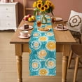 thumbnail image 6 of Tie-Dye Art Table Runner, Teal Yellow Watercolor Ethnic Style Abstract Art Dyeing Cotton Linen Kitchen Table Decoration Washable Dining Tabletop Runners for Home Party Decor 13x60 Inches, 6 of 9