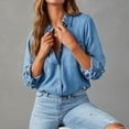 thumbnail image 6 of Women's Denim Shirts Jacket Solid Color Retro Long Sleeve Jean Western Button Down Blouses Fall Winter Outdoor Casual Loose Cowboy Tunic Tops Comfort Lightweight Coats with Pocket Size S-XXL, 6 of 8
