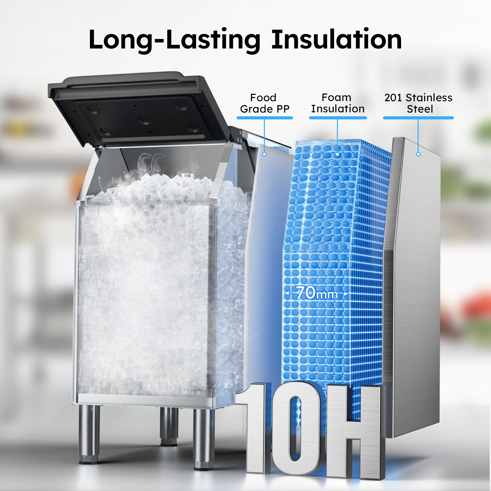 Commercial Ice Machine Industrial 650LBS/1 Day Ice Maker with 450 Storage Bin