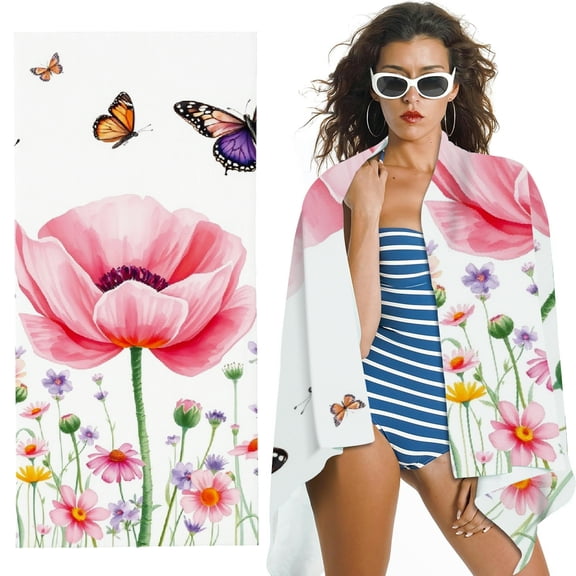 RKSupls Flower Butterfly Microfiber Beach Towel, Extra Large Quick Dry Lightweight Absorbent Towel for Travel Swimming Camping, Soft Super Absorbent- 30x60 in