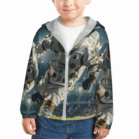 

Goofa Astronaut Soccer Field Printed Kids Zip-Up Hoodie Girls Boys UPF50+ Sun Protection Jacket Hooded Cooling Shirt-3 Years