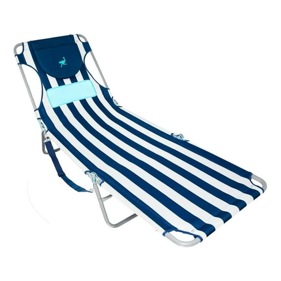 YOSITiuu Ladies Comfort Lounger with Chest Support, Portable Reclining Outdoor Patio Beach Lawn Camping Pool Tanning Chair, Blue Stripe