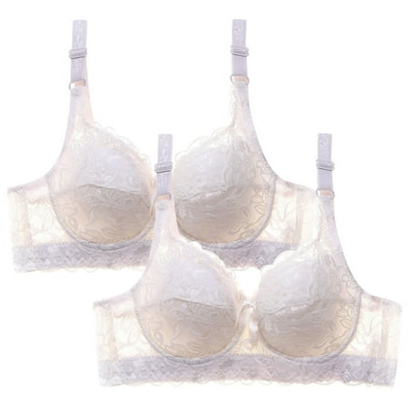 WREESH 2 Pack Lace Bralettes for Women Wireless Plunge Bra Push Up Soft Padded Bras Adjustable Strap Comfortable Everyday Bra White
