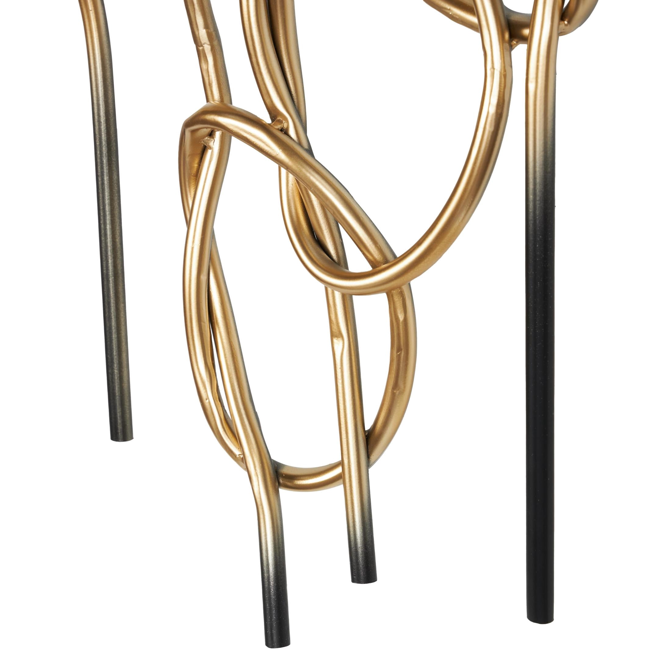 DecMode Gold Metal Knotted Ombre Geometric Wall Decor with Black Ends