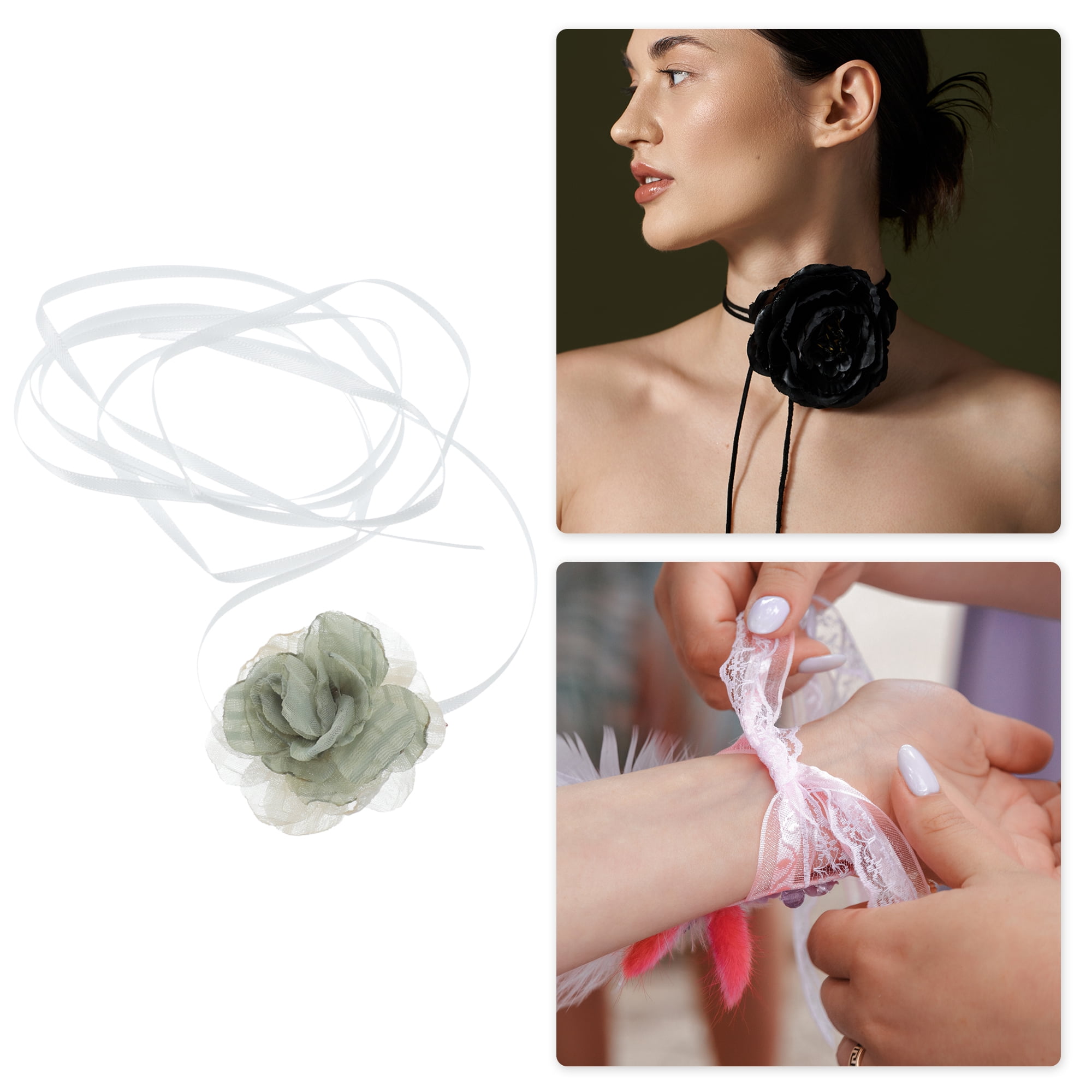 Unique Bargains Stylish Flowers Choker Necklace Green, Beige