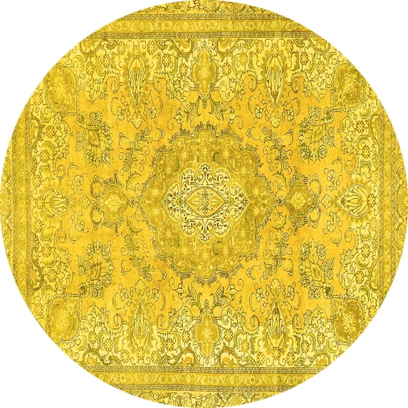 Ahgly Company Indoor Round Abstract Yellow Modern Area Rugs, 8' Round