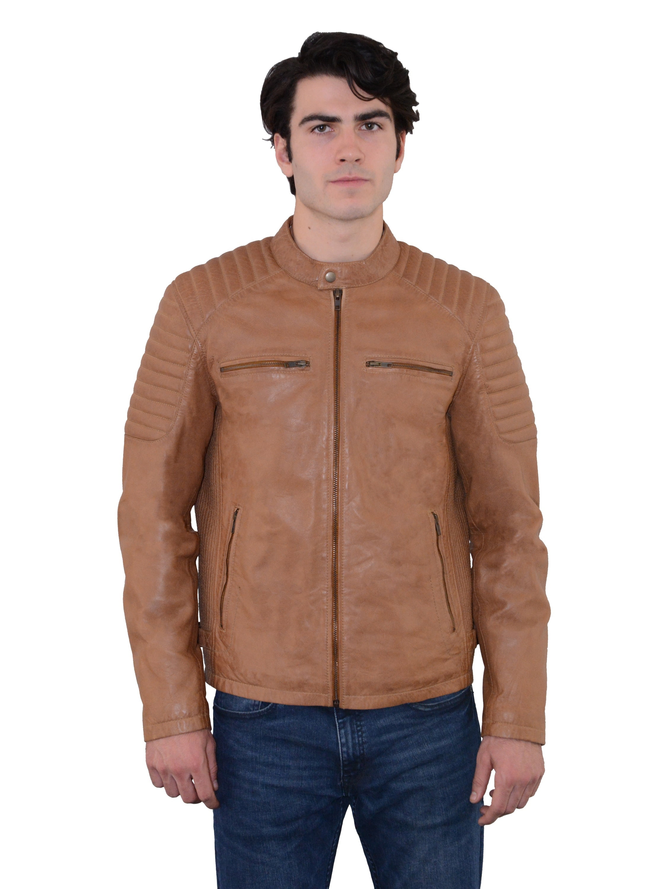 MILWAUKEE LEATHER Men's Leather Snap-collar Jacket with Quilted ...