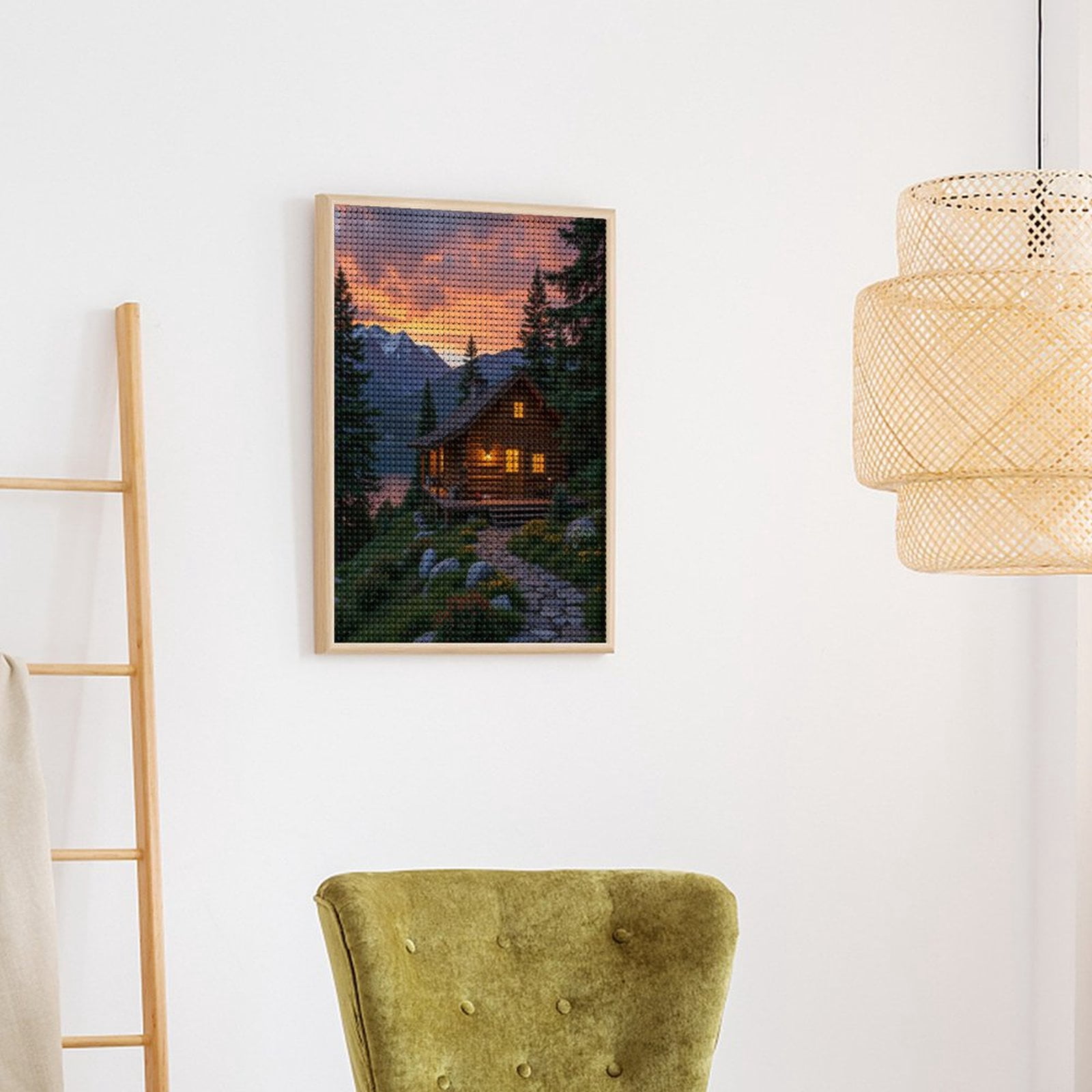 Diamond Art Kits for Adults - Log Cabin Mountain Sunset Scene 5d Diamond Painting for Adults, Diamond Art for Adults Beginners, Frameless Diamond Painting Kits for Adults for Home Wall Decor