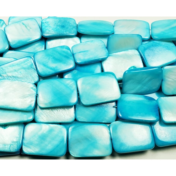 15x20mm Mother Of Pearl Rectangle Beads, Sky Blue Color Genuine Gemstone Natural Jewelry Making