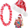 thumbnail image 1 of wonima02 Hawaiian Christmas Costume Accessories Set Santa Hat Hawaiian Leis for Tropical Christmas Outfits Hibiscus Decoration, 1 of 1
