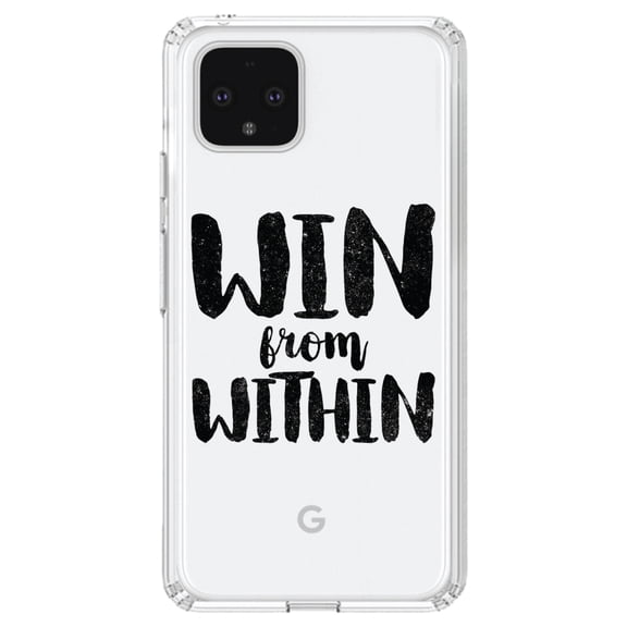 DistinctInk Clear Shockproof Hybrid Case for Google Pixel 4 (6.1" Screen) - TPU Bumper Acrylic Back Tempered Glass Screen Protector - Win From Within