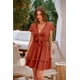thumbnail image 3 of Vestido PRETTYGARDEN Cuello en V Manga Corta Moño Rojo Óxido S, 3 of 8