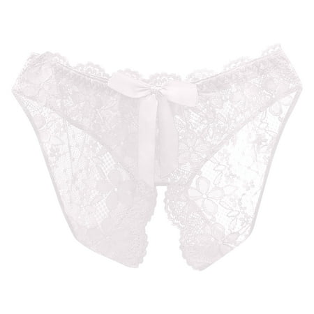 YYDGH Women Sheer Lace Panties Open Sexy Panties G-string Underwear Tangas Soft Thongs Lingerie White L