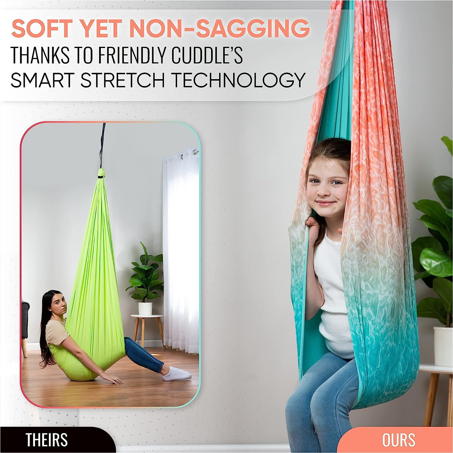 Friendly Cuddle Sensory Swing for Kids & Adults Cocoon Hammock, Fuzz Red Orange & Blue