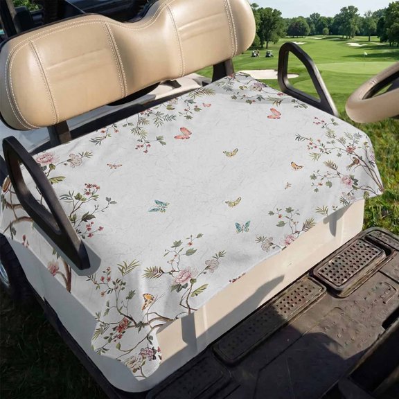 Vintage Botanical Golf Cart Seat Covers, Spring Floral Botterfly Summer Flower Golf Cart Seat Towel Cover for 2/4 Seater Bench Seats, Breathable Washable Dust & Sun Protection Seats Blanket 51''x31''