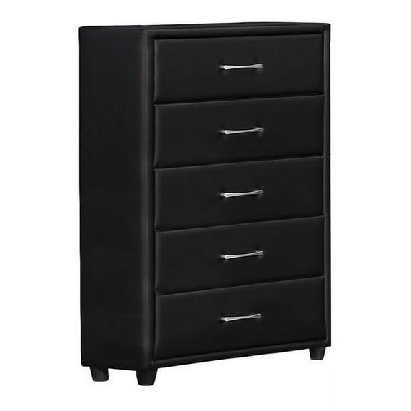5 Drawer Leatherette Wooden Frame Chest with Tapered Legs, Black