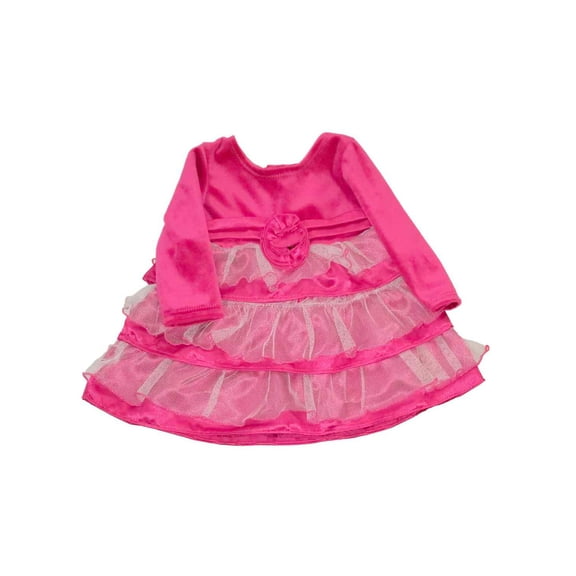 Infant Toddler Girls Pink Velvet Christmas Holiday Party Dress Ruffle Tulle 3-6M